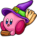 Halloween Kirby Witch and Broom Pink Cursor