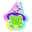 Neon Frog Wizard and Bottle of Potion Green Purple Pointer