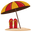 VSCO Girl Beach Umbrella and Wide Brim Hat Red Yellow Pointer
