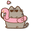 Pusheen on a Surfboard and in a Flamingo Swim Ring Gray Pink Pointer