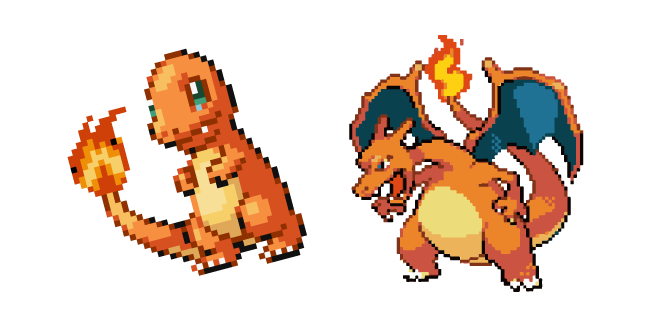 Pokemon Charmander and Charizard Pixel Cursor