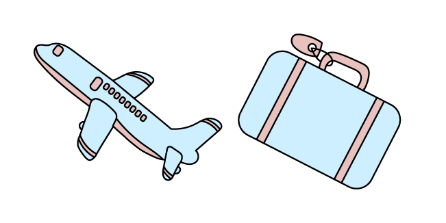 VSCO Girl Blue Pink Plane and Luggage Cursor