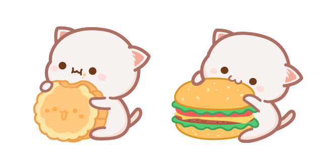 Kawaii Mochi Mochi Peach Cat avec de la Nourriture Cursor