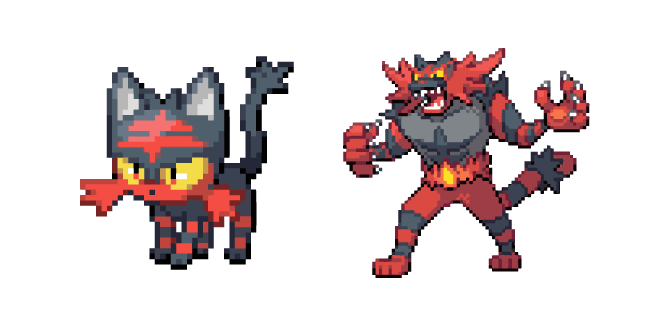 Pokemon Litten and Incineroar Pixel Cursor