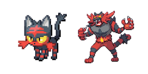 Pokemon Litten y Incineroar Pixel cursor