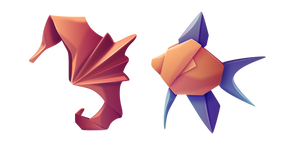 Origami Hippocampe Rouge et Poisson Orange Violet Curseur