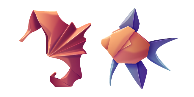 Origami Red Seahorse and Orange Purple Fish Cursor