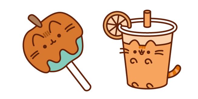 Pusheen Caramel Apple and Orange Drink Cursor