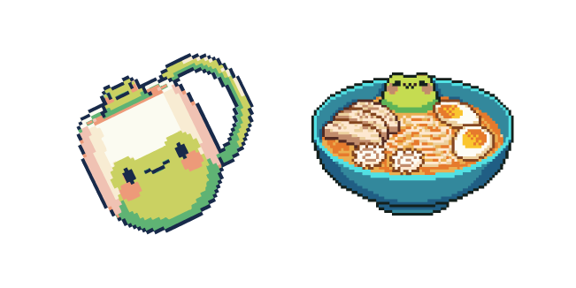 Frog in Cup and Ramen Bowl Pixel Cursor