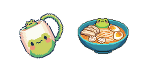 Frog in Cup and Ramen Bowl Pixel Cursor