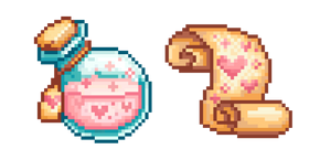 Saint-Valentin Potion d'Amour et Parchemin Pixel Curseur