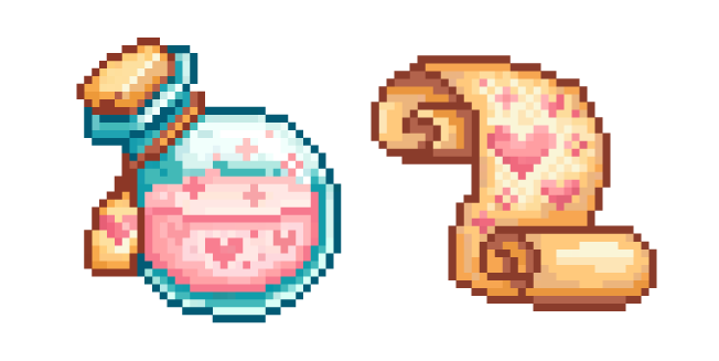 Valentine's Day Love Potion and Scroll Pixel Cursor