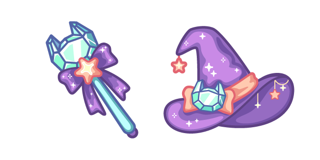 Cute Cat Magic Wand and Witch Hat Cursor