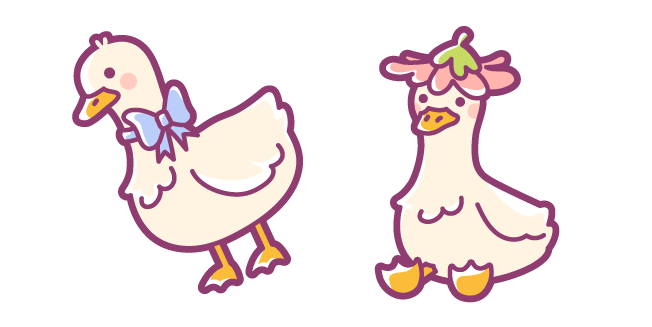 Cute Ducks with Ribbon and Flower Hat курсор