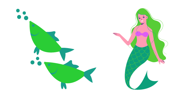 Mermaid and Green Fish Cursor