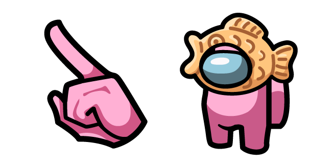 Among Us Pink Character in a Taiyaki Hat Cursor