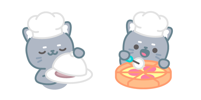 Cute Gray Cat Cooking Pizza Cursor