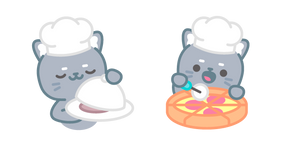 Cute Gray Cat Cooking Pizza Cursor