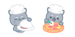 Cute Gray Cat Cooking Pizza Cursor
