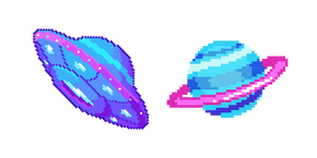UFO and Saturn Planet Pixel Cursor