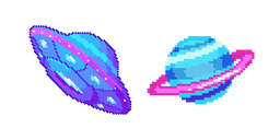 UFO and Saturn Planet Pixel Cursor