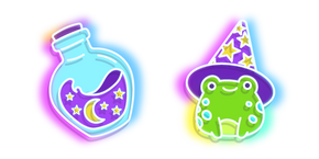 Neon Frog Wizard and Bottle of Potion Cursor