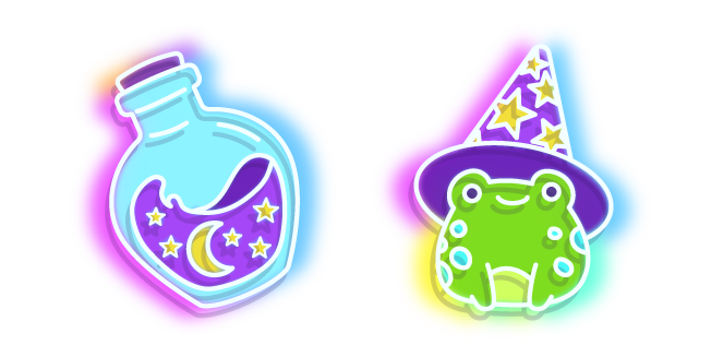 Neon Frog Wizard and Bottle of Potion Cursor