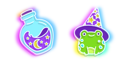 Neon Frog Wizard and Bottle of Potion Cursor