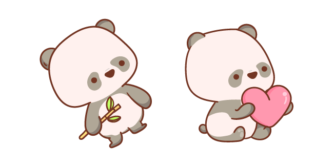Mignon Petit Panda avec un Bambou et un Cœur Cursor