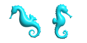 Simple 3D Caballito de Mar Ciano cursor