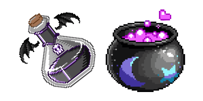 Witch’s Potion Vial and Magic Brew Cauldron Pixel Cursor