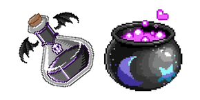 Witch’s Potion Vial and Magic Brew Cauldron Pixel Cursor