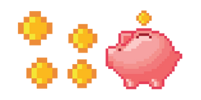 Piggy Bank and Golden Coins Pixel Cursor