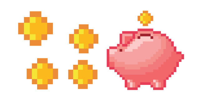 Piggy Bank and Golden Coins Pixel Cursor
