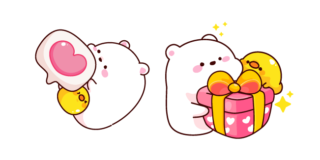 Cute Polar Bear and Chick with a Gift Box Cursor