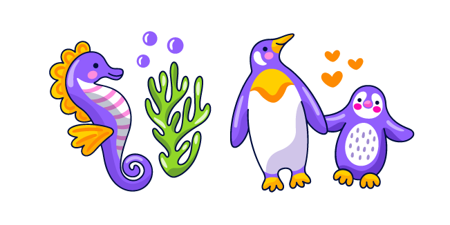 VSCO Girl Purple Seahorse and Penguins курсор