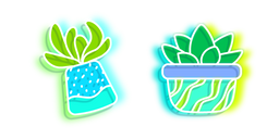 Néon Succulentes dans des Pots de Plantes Curseur