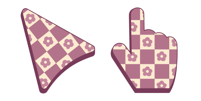 Checkered Retro Pattern with Flowers Cursor