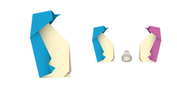 Origami Pingouins Bleu et Rose Curseur