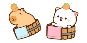 Курсор Mochi Mochi Peach Cat and Capybara Taking a Bath