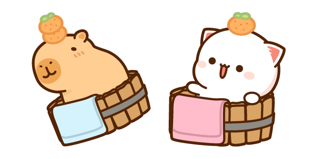 Mochi Mochi Peach Cat and Capybara Taking a Bath курсор