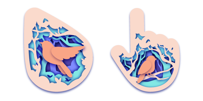 Corte de Papel Pájaro en una Rama Cursor