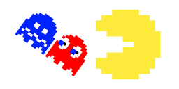 Pixel Pac-Man con Fantasma Azul y Blinky Cursor
