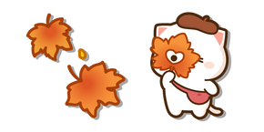 Mochi Mochi Peach Cat with Autumn Leaves Cursor