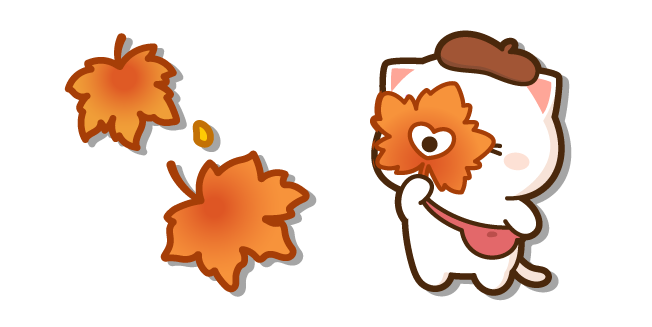 Mochi Mochi Peach Cat with Autumn Leaves Cursor