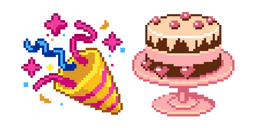 Confeti de Fiesta y Pastel de Cumpleaños Pixel Cursor
