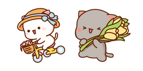 Mochi Mochi Peach Cats Peach on a Bike and Goma with Flowers Cursor