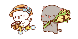 Mochi Mochi Peach Cats Peach à Vélo et Goma avec des Fleurs Curseur