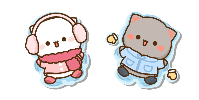 Mochi Mochi Peach Cats Peach y Goma Haciendo Ángeles de Nieve Cursor