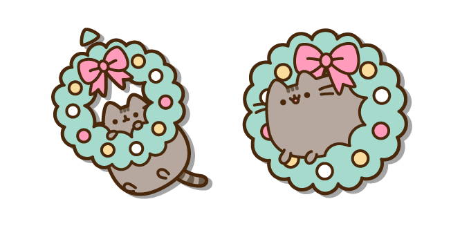 Pusheen and a Christmas Wreath курсор